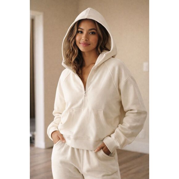 CRZ YOGA Tops - CRZ Yoga Half Zip Women's Scuba Hoodie Fleece Lined S Small Beige NWT Sweater